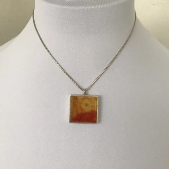 925 Sterling silver real stone‎ amber necklace​